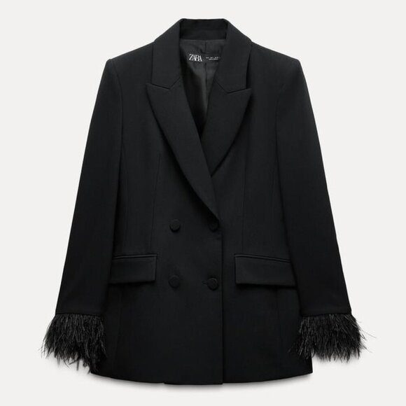 NWT ZARA DOUBLE BREASTED FEATHER BLAZER - Picture 1 of 8